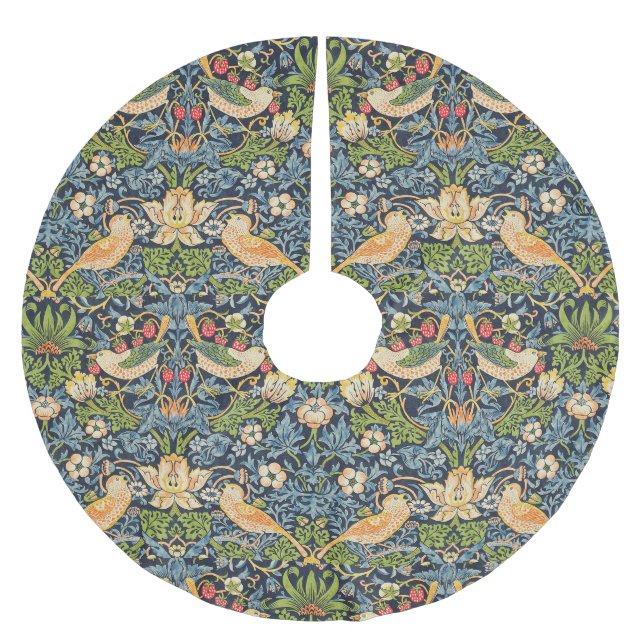 William Morris Strawberry Thief Floral Pattern Brushed Polyester Tree Skirt (Front)