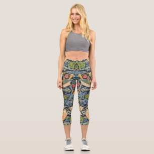 William Morris Strawberry Thief Floral Pattern Capri Leggings