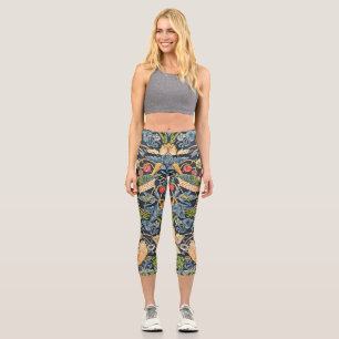 William Morris Strawberry Thief Floral Pattern Capri Leggings