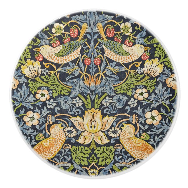 William Morris - Strawberry Thief Floral Pattern Ceramic Knob (Front)