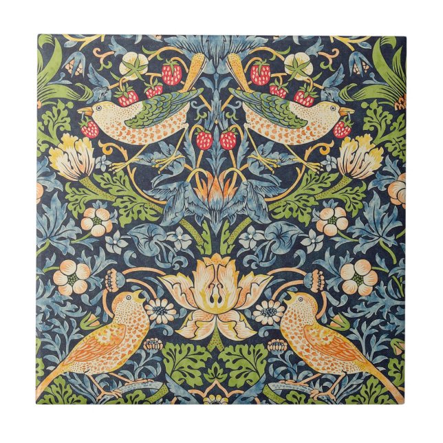 William Morris Strawberry Thief Floral Pattern Ceramic Tile (Front)