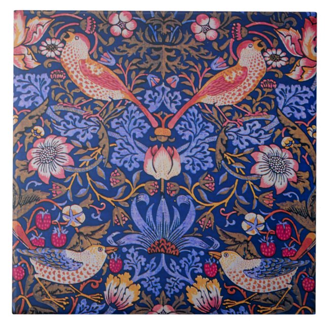 William Morris Strawberry Thief Floral Pattern Ceramic Tile (Front)