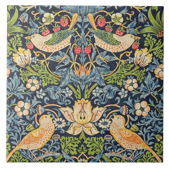 William Morris Strawberry Thief Floral Pattern Ceramic Tile (Front)