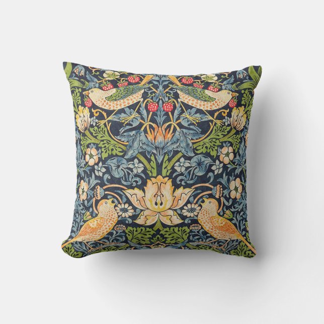 William Morris Strawberry Thief Floral Pattern Cushion (Front)
