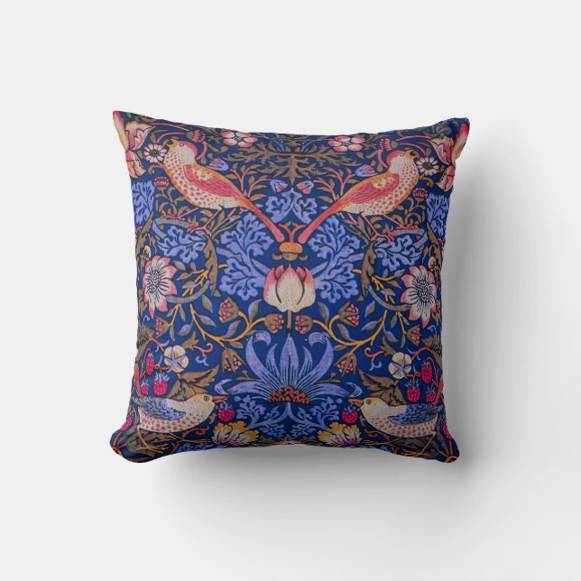 William Morris Strawberry Thief Floral Pattern Cushion (Front)