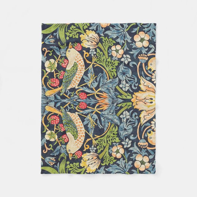 William Morris Strawberry Thief Floral Pattern Fleece Blanket (Front)