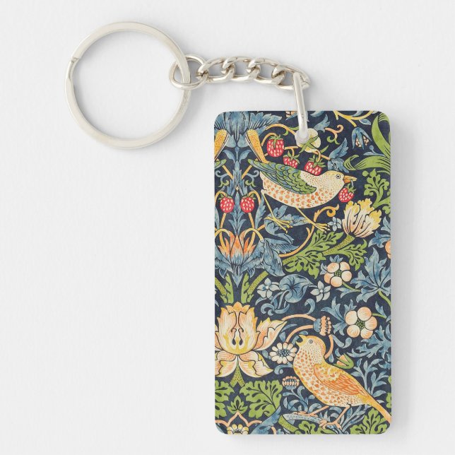 William Morris Strawberry Thief Floral Pattern Key Ring (Front)