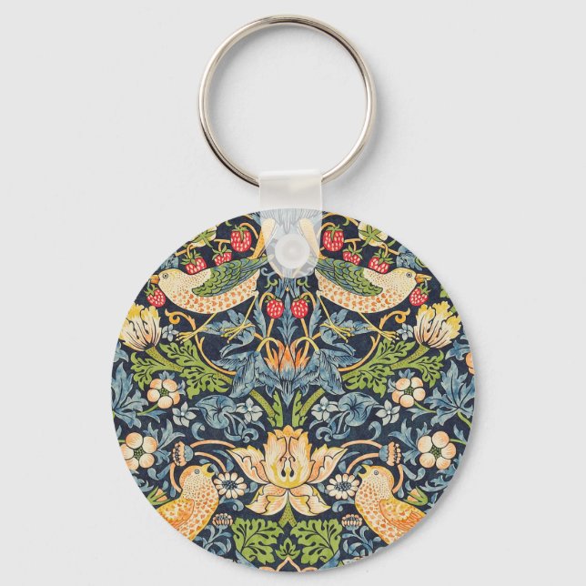William Morris Strawberry Thief Floral Pattern Key Ring (Front)