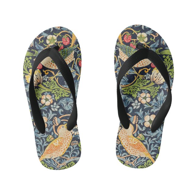 William Morris Strawberry Thief Floral Pattern Kid's Thongs (Footbed)