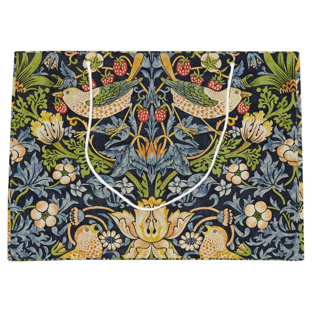 William Morris - Strawberry Thief Floral Pattern Large Gift Bag (Front)