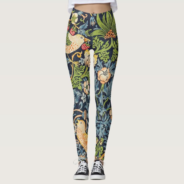William Morris Strawberry Thief Floral Pattern Leggings (Front)