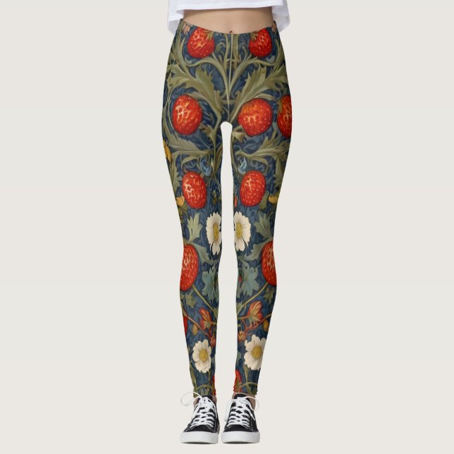 William Morris Strawberry Thief Floral Pattern  Leggings (Front)