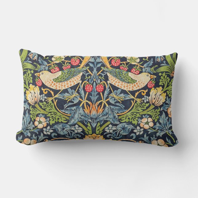 William Morris Strawberry Thief Floral Pattern Lumbar Cushion (Front)