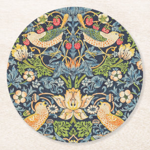 William Morris Strawberry Thief Floral Pattern Round Paper Coaster