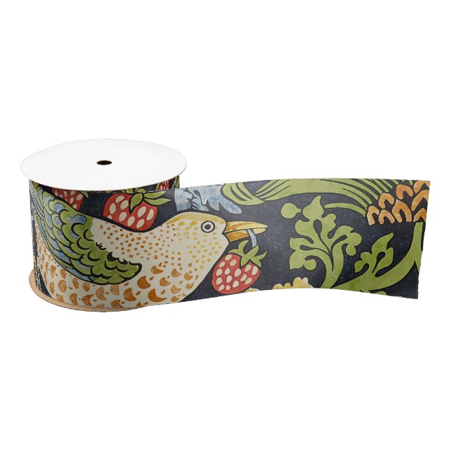 William Morris - Strawberry Thief Floral Pattern Satin Ribbon (Spool)