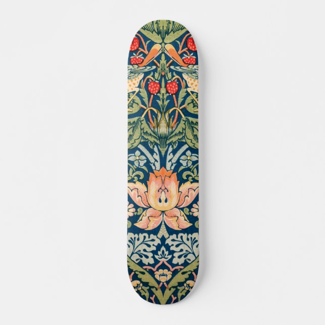 William Morris Strawberry Thief Floral Pattern Skateboard (Front)