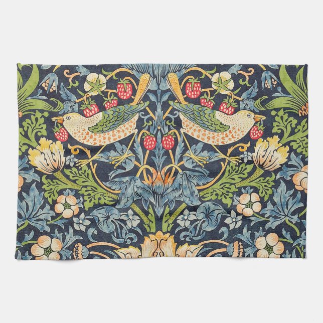 William Morris Strawberry Thief Floral Pattern Tea Towel (Horizontal)