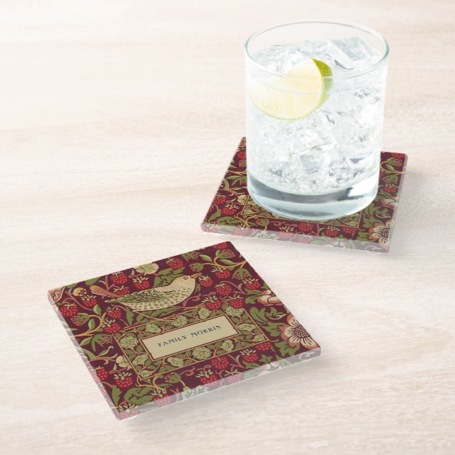 William Morris Strawberry Thief Glass Coaster (Angled)