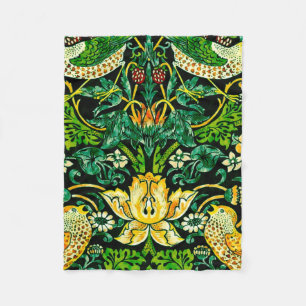 William Morris Strawberry Thief Green And Orange Fleece Blanket