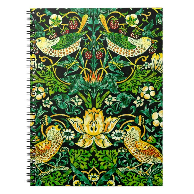 William Morris Strawberry Thief Green And Orange Notebook (Front)