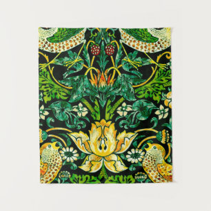William Morris Strawberry Thief Green And Orange Tapestry