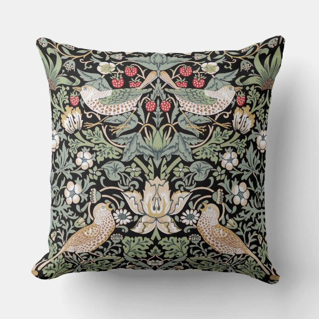 William Morris Strawberry Thief I Black Birds Cushion (Front)
