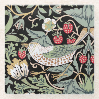 William Morris Strawberry Thief I Black Birds Glass Coaster