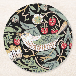 William Morris Strawberry Thief I Black Birds Round Paper Coaster