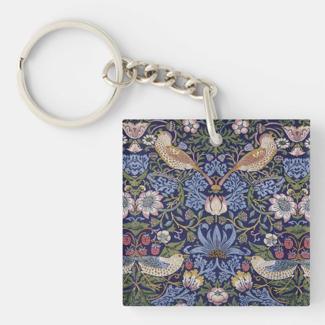 William Morris - Strawberry Thief Keyring Keychain (Front)