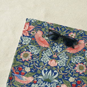 William Morris Strawberry Thief Navy Coral Beach Towel