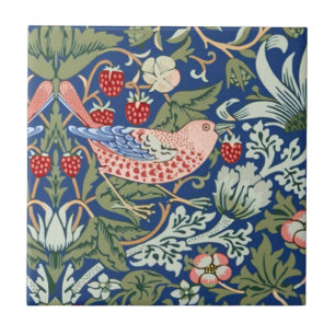William Morris Strawberry Thief Navy Coral Ceramic Tile