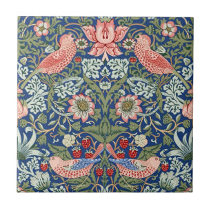 William Morris Strawberry Thief Navy Coral Ceramic Tile