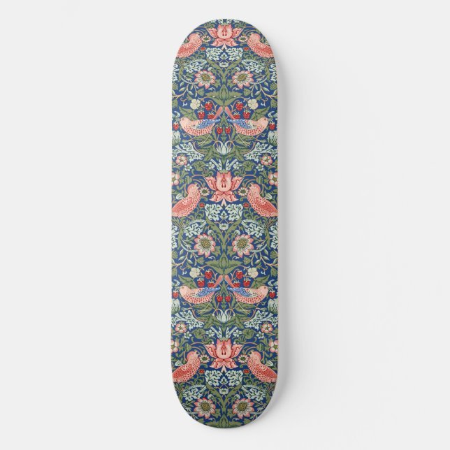 William Morris Strawberry Thief Navy Coral Skateboard (Front)