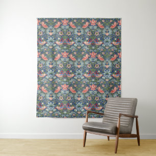 William Morris Strawberry Thief Navy Coral Tapestry