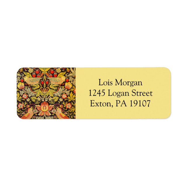 William Morris Strawberry Thief Pattern Return Address Label (Front)