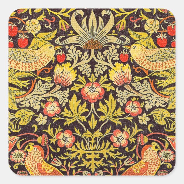 William Morris Strawberry Thief Pattern Square Sticker (Front)