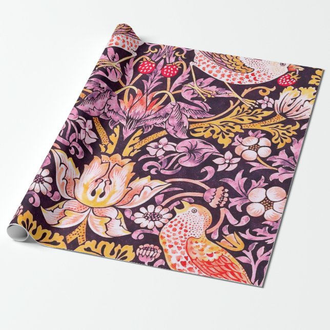 William Morris Strawberry Thief Purple Version Wrapping Paper (Unrolled)
