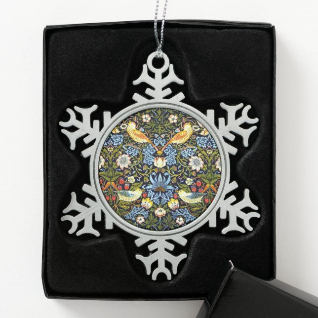 William Morris, Strawberry Thief Snowflake Pewter Christmas Ornament (Box)