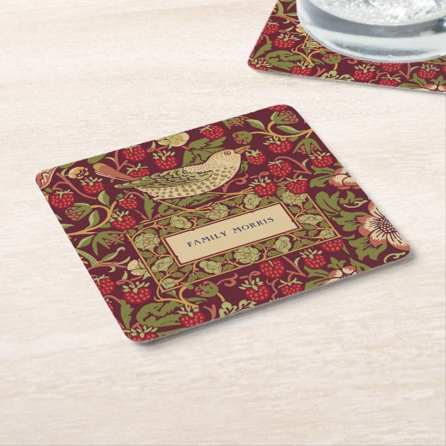 William Morris Strawberry Thief Square Paper Coast Coaster (Angled)