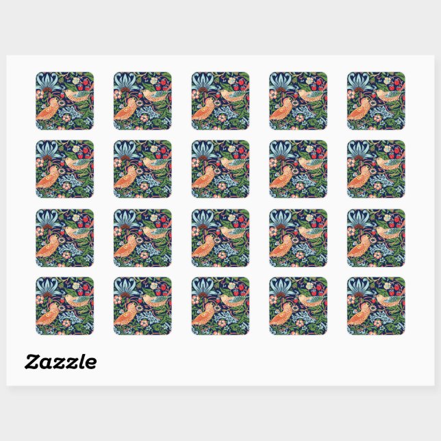 William Morris Strawberry Thief Square Sticker (Sheet)