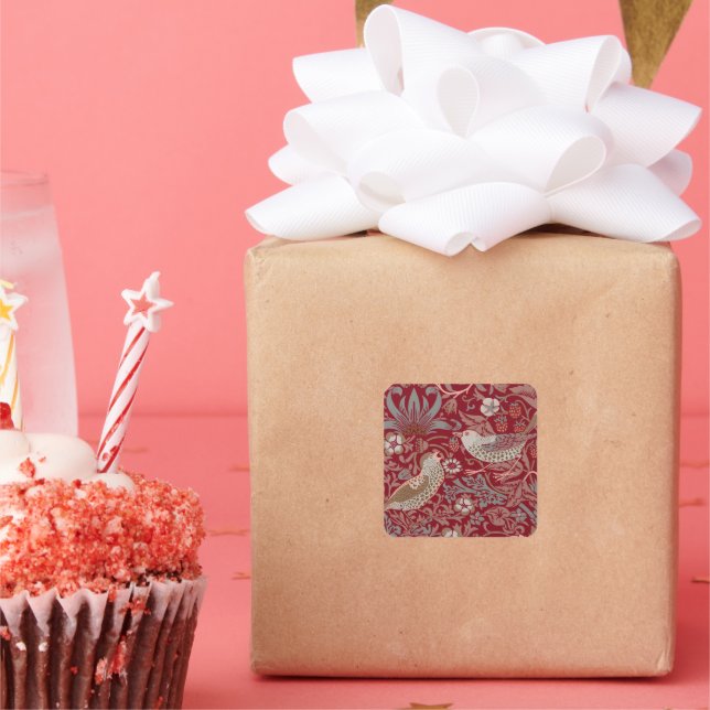 William Morris Strawberry Thief Square Sticker (Party)