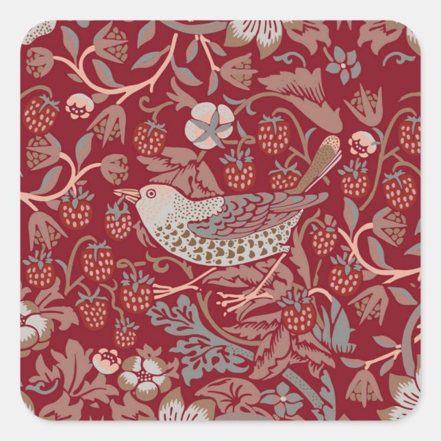 William Morris Strawberry Thief Square Sticker (Front)