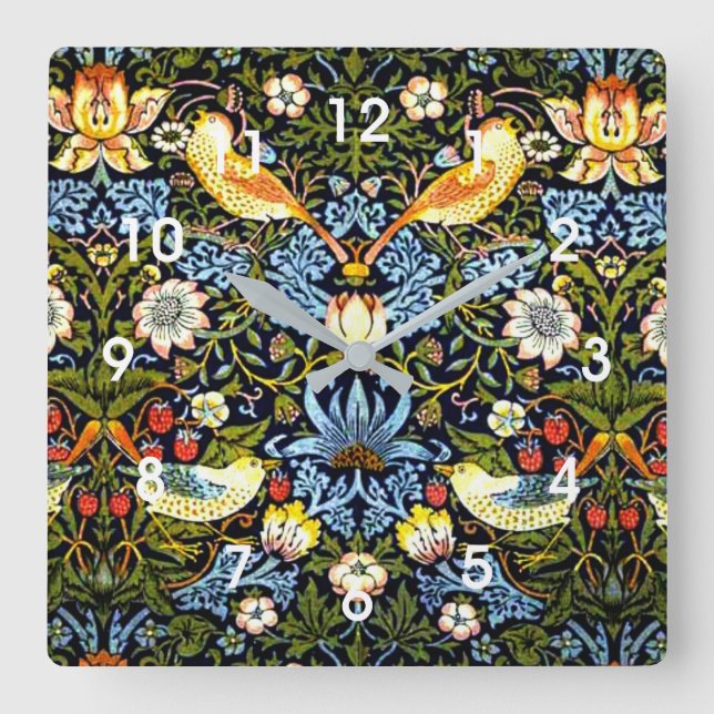 William Morris - Strawberry Thief Square Wall Clock (Front)