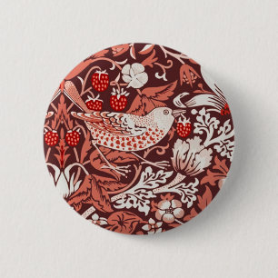 William Morris Strawberry Thief Terracotta Bird 6 Cm Round Badge