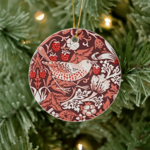 William Morris Strawberry Thief Terracotta Bird Ceramic Ornament