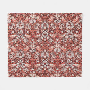 William Morris Strawberry Thief Terracotta Bird Fleece Blanket