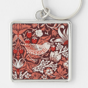 William Morris Strawberry Thief Terracotta Bird Key Ring
