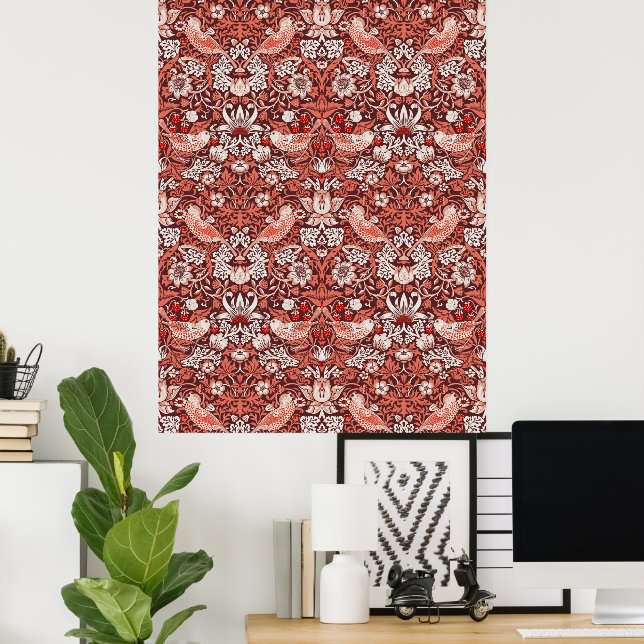 William Morris Strawberry Thief Terracotta Bird Poster (Home Office)