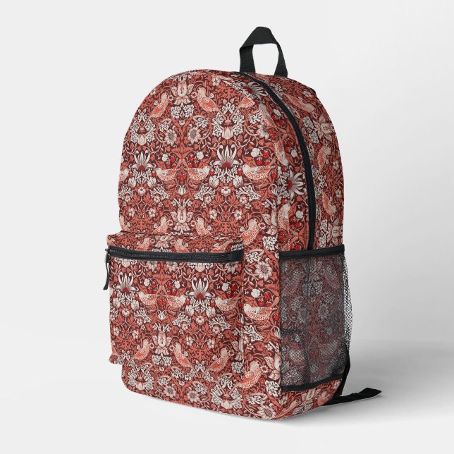 William Morris Strawberry Thief Terracotta Bird Printed Backpack (Back Corner Right)