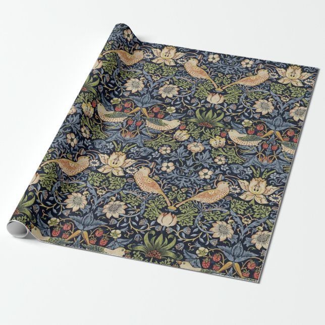 William Morris Strawberry Thief Wrapping Paper (Unrolled)
